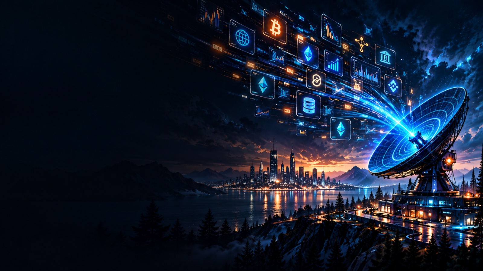 Radar monitoring station scanning digital signals across the crypto ecosystem